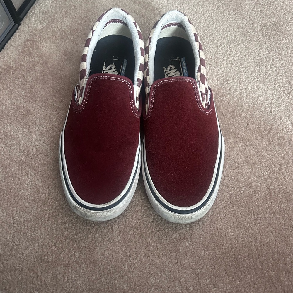 Vans Burgundy and White Slip-On Loafers